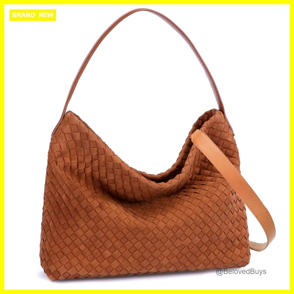 Woven Suede Tote Bag with Detachable Strap, Multi-Pocket Purse - Picture 1 of 7